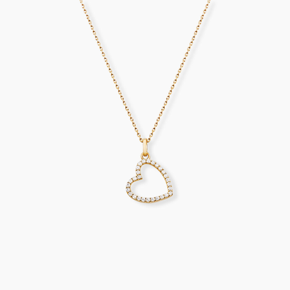 Pendentif Coeur Penche Or Jaune Oxyde De Zirconium - Pendentifs Famille | Marc Orian