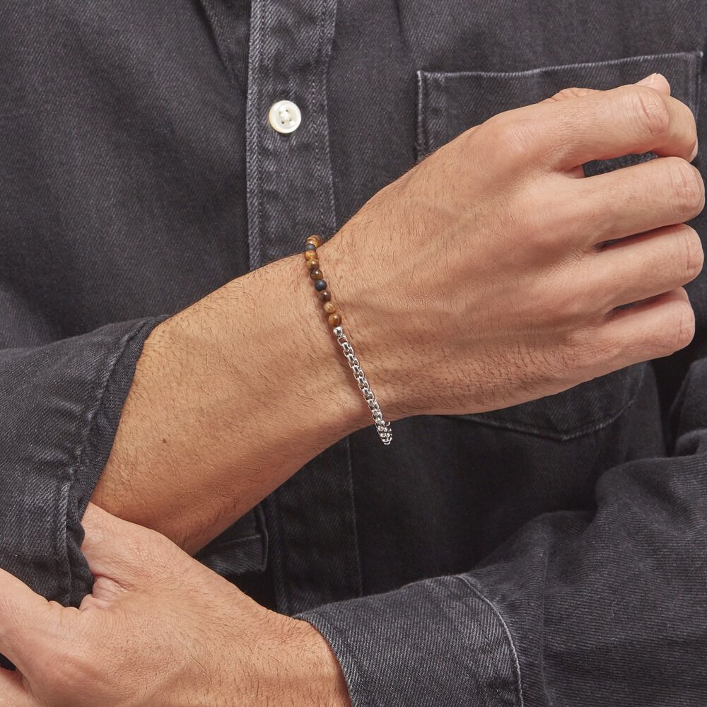 Bracelet Acier Blanc Christiano œil De Tigre Onyx - Bracelets chaînes Homme | Marc Orian