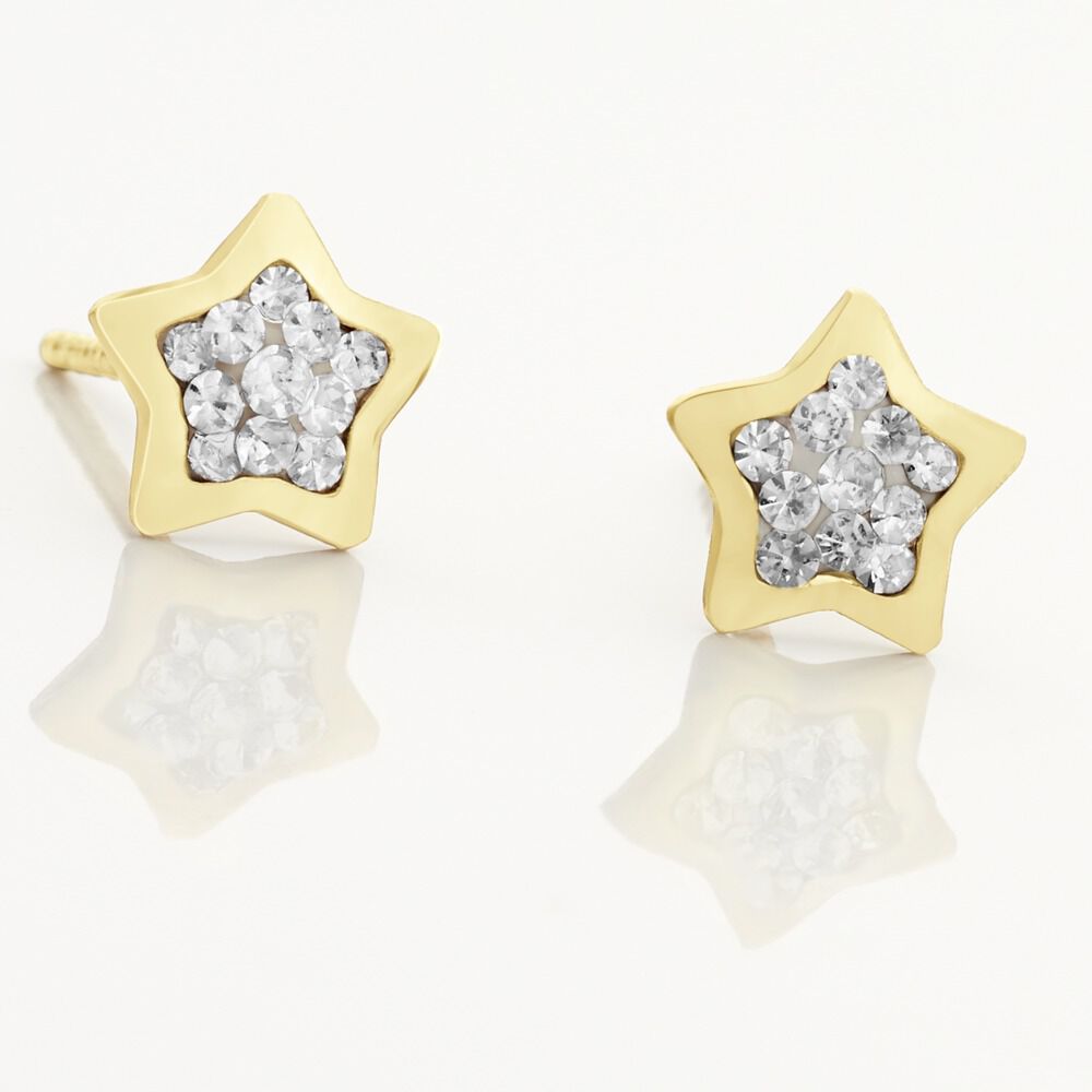 Boucles D'oreilles Puces Edme Etoile Or Jaune Strass - Puces Femme | Marc Orian
