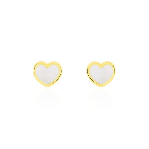Boucles D'oreilles Puces Amaryllis Coeur Or Jaune Nacre - Puces Enfant | Marc Orian
