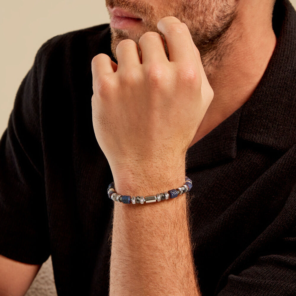 Bracelet Dark Pearl Acier Blanc Hématite Pierre De Lave Agate - Bracelets chaînes Homme | Marc Orian