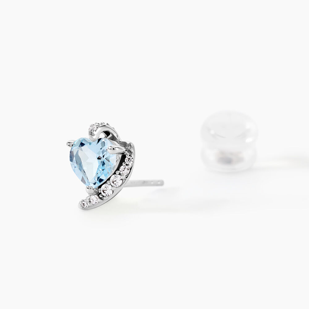 Boucles D'oreilles Puces Coeur In Love Or Blanc Topaze Et Oxyde - Puces Femme | Marc Orian