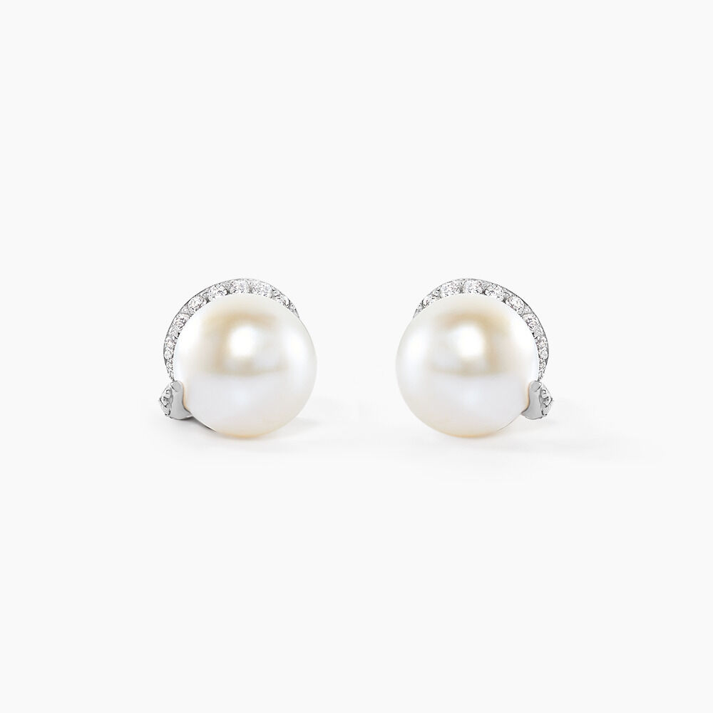 Boucles D'oreilles Puces Lucinda Or Blanc Perle De Culture Et Oxyde - Puces Femme | Marc Orian