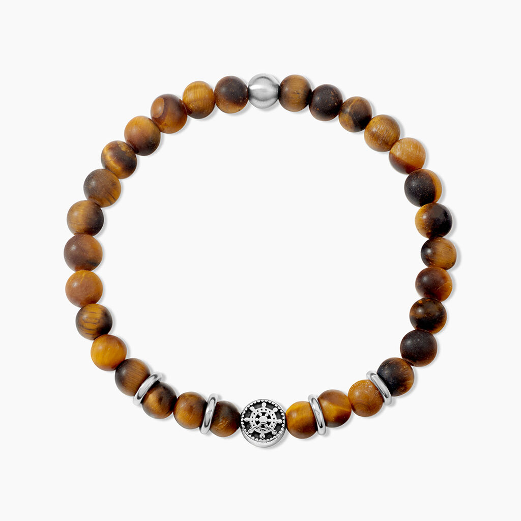 Bracelet Acier Huguesi Boules Oeil De Tigre - Bracelets cha&icirc;nes Homme | Marc Orian