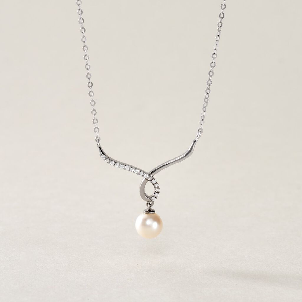 Collier Or Blanc Proximae Perle De Culture Oxydes De Zirconium - Colliers Femme | Marc Orian