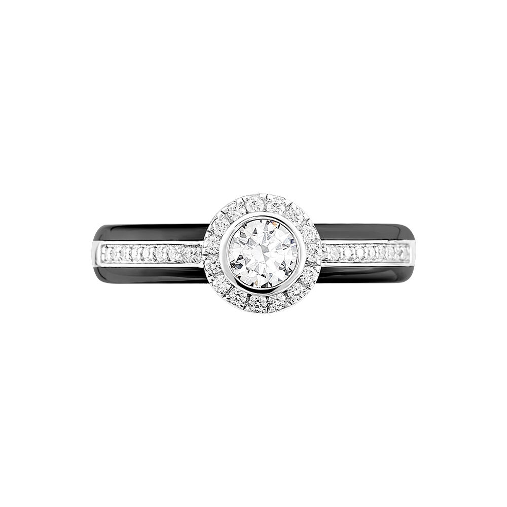 Bague Solitaire Solitaire Argent Blanc C&eacute;ramique Et Oxyde De Zirconium - Bagues de promesse Femme | Marc Orian