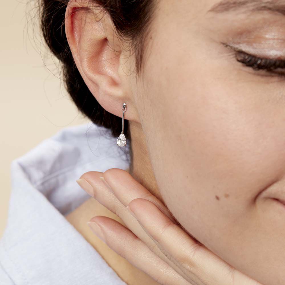 Boucles D'oreilles Pendantes Goutte Or Blanc Oxyde De Zirconium - Pendantes Femme | Marc Orian