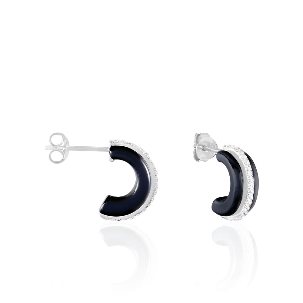 Créoles Noci Demi Cercle Argent Blanc Céramique Et Oxyde De Zirconium - Créoles Femme | Marc Orian
