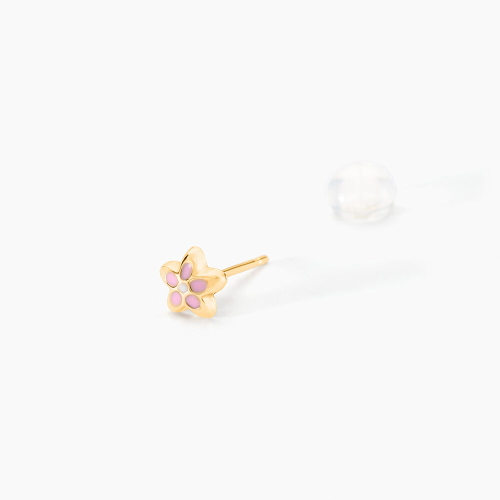 Boucles D'oreilles Puces Fleur Email Or Jaune - Puces Enfant | Marc Orian