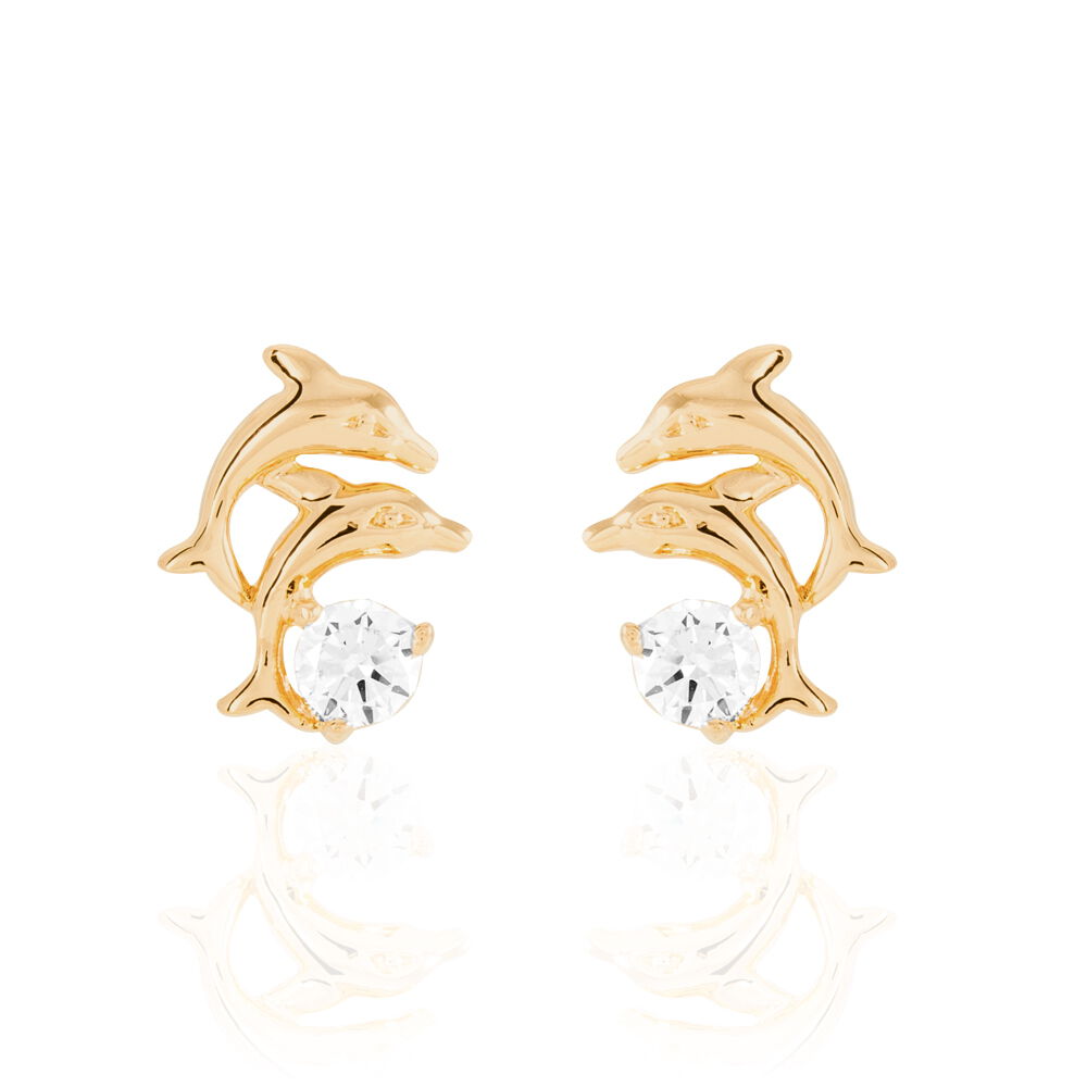 Boucles D'oreilles Puces Hortensia Plaque Or Jaune Oxyde De Zirconium - Puces Femme | Marc Orian
