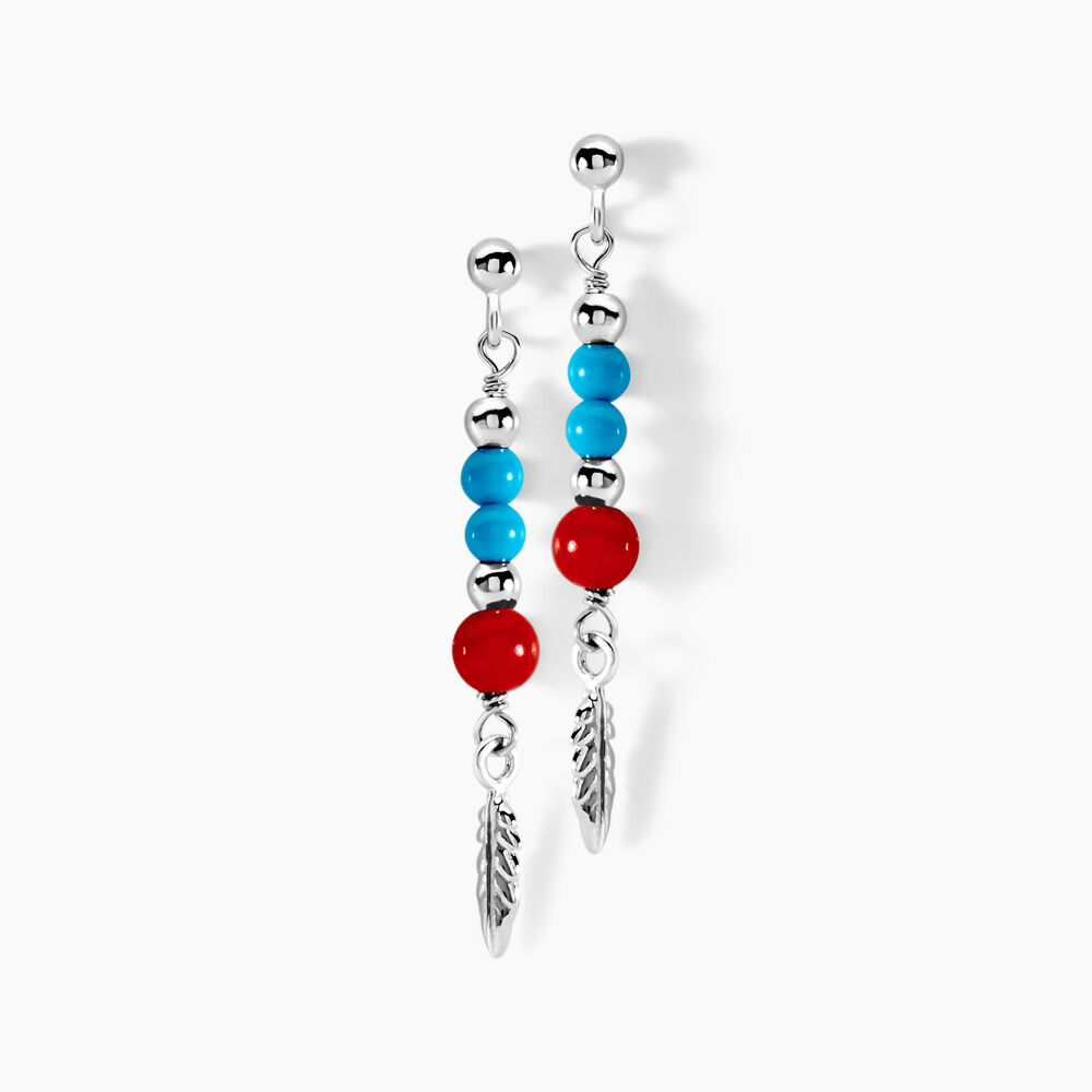 Boucles D'oreilles Pendantes Behati Argent Blanc Corail Turquoise - Pendantes Femme | Marc Orian
