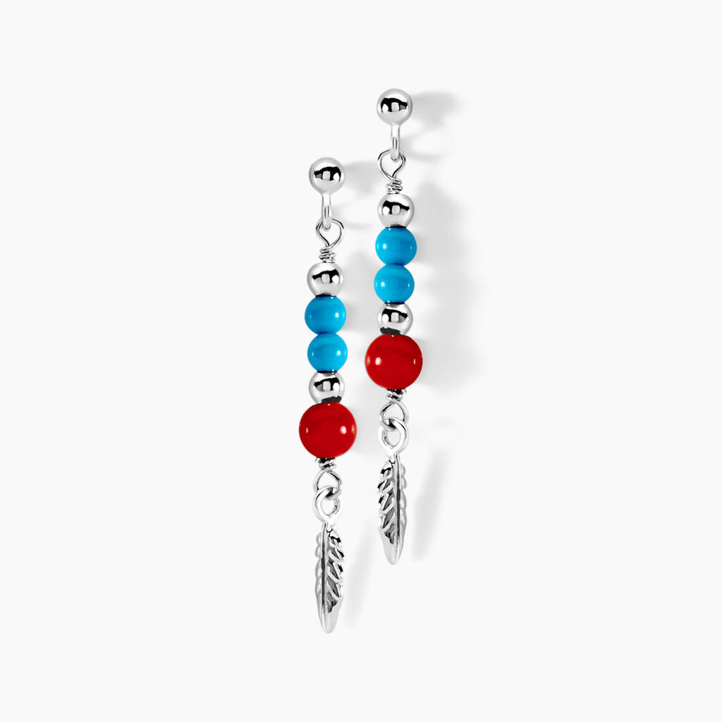 Boucles D'oreilles Pendantes Behati Argent Blanc Corail Turquoise - Pendantes Femme | Marc Orian