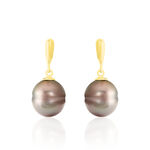 Boucles D'oreilles Pendantes Semi-baroque Or Jaune Perle De Tahiti - Pendantes Femme | Marc Orian