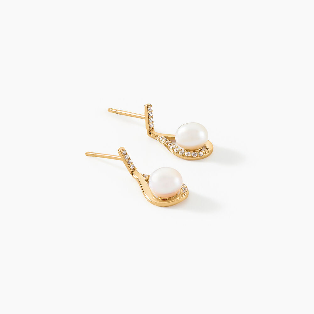 Boucles D'oreilles Pendantes Helin Or Jaune Perle De Culture Et Oxyde - Boucles d'oreilles mariage Femme | Marc Orian