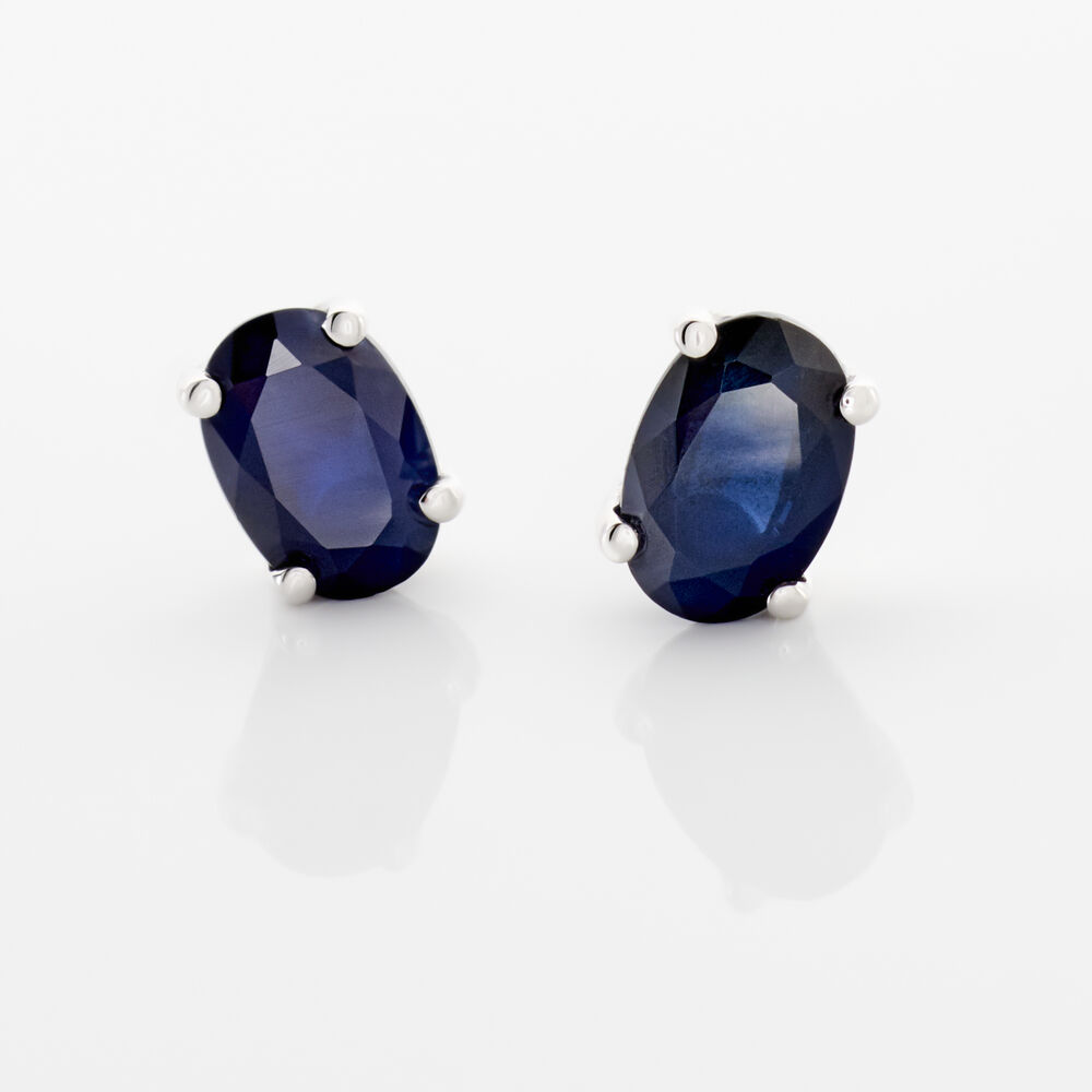 Boucles D'oreilles Puces Ovale Or Blanc Saphir - Puces Femme | Marc Orian