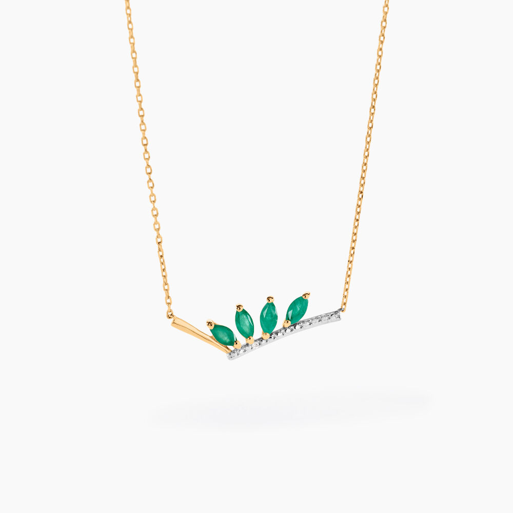 Collier Navette Or Jaune Emeraude Diamant - Colliers avec pierres Femme | Marc Orian