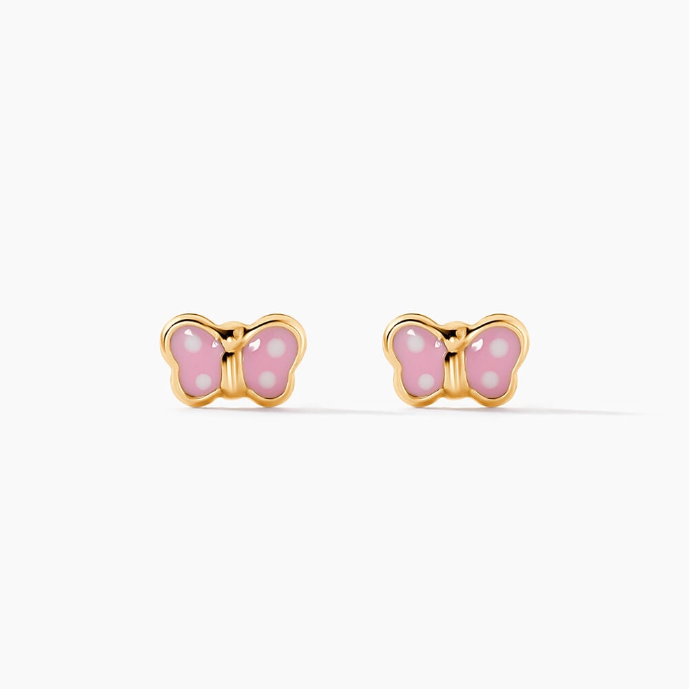Boucles D'oreilles Puces Papillon Rose Or Jaune - Puces Enfant | Marc Orian