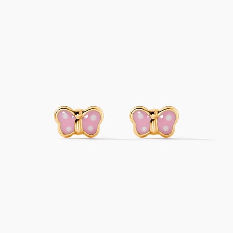 Boucles D'oreilles Puces Papillon Rose Or Jaune - Puces Enfant | Marc Orian