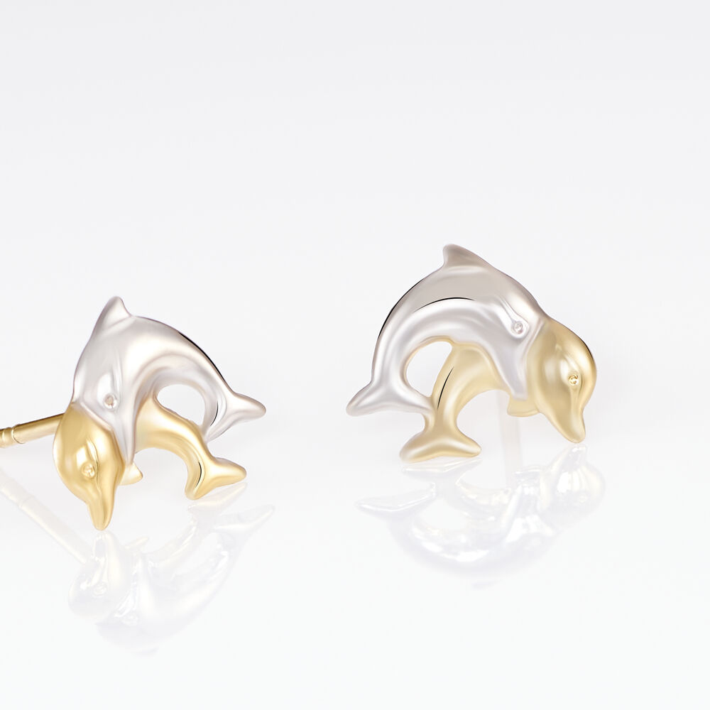Boucles D'oreilles Puces Fulvie Double Dauphins Or Bicolore - Puces Femme | Marc Orian