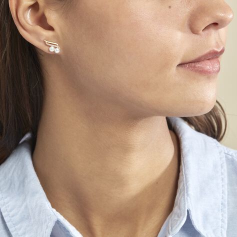 Boucles D'oreilles Puces Loeva Or Jaune Perle De Culture Et Oxyde - Clous d'oreilles Femme | Marc Orian