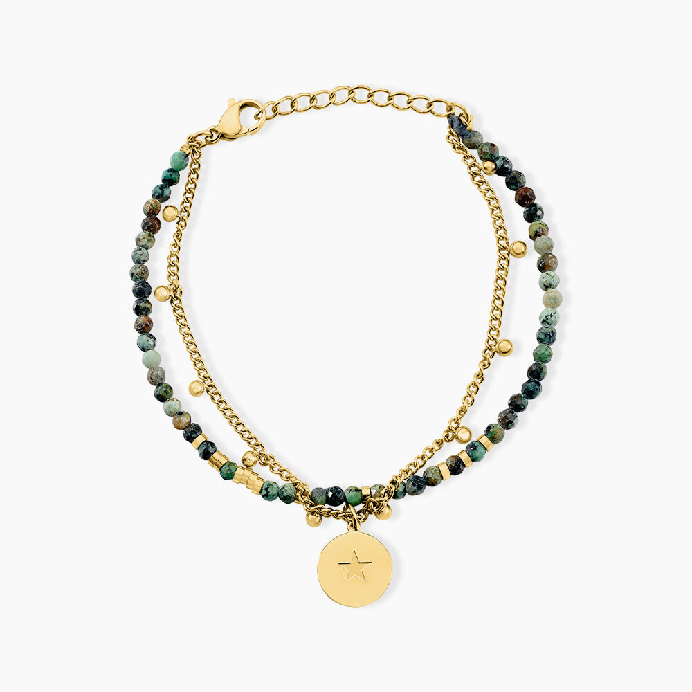 Bracelet Athena Acier Dor&eacute; Jaspe Africain - Bracelets Medailles Femme | Marc Orian