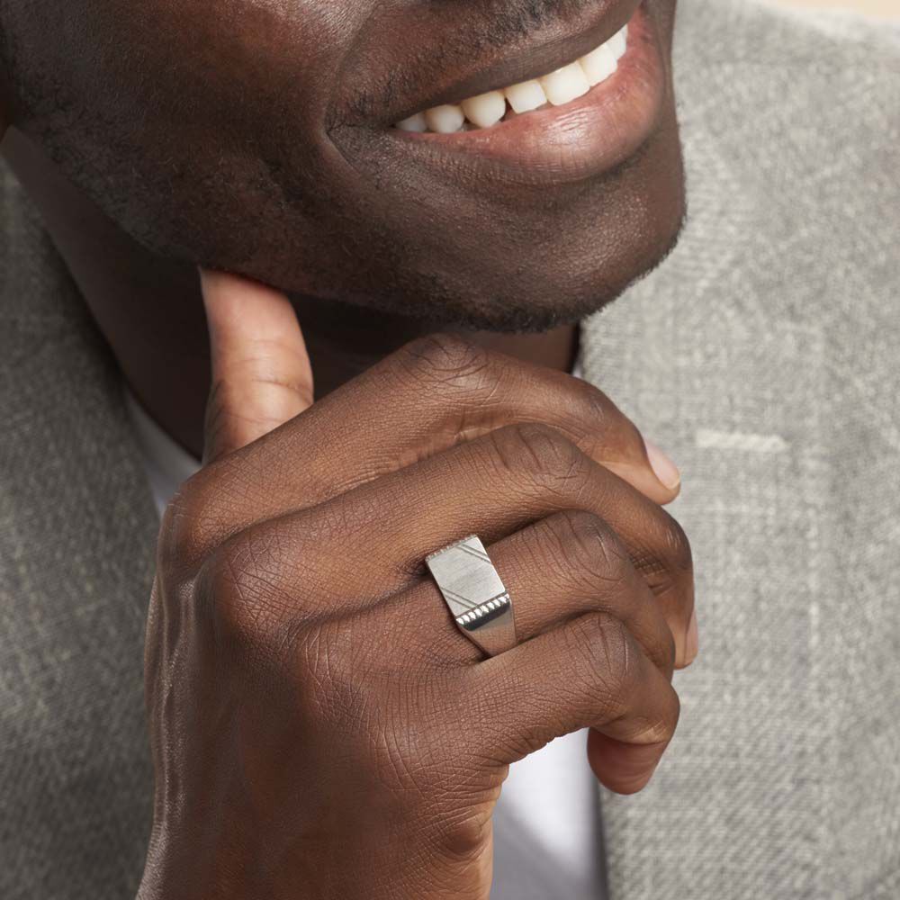 Chevalière Matthieu Argent Blanc - Bijoux personnalisés Femme | Marc Orian
