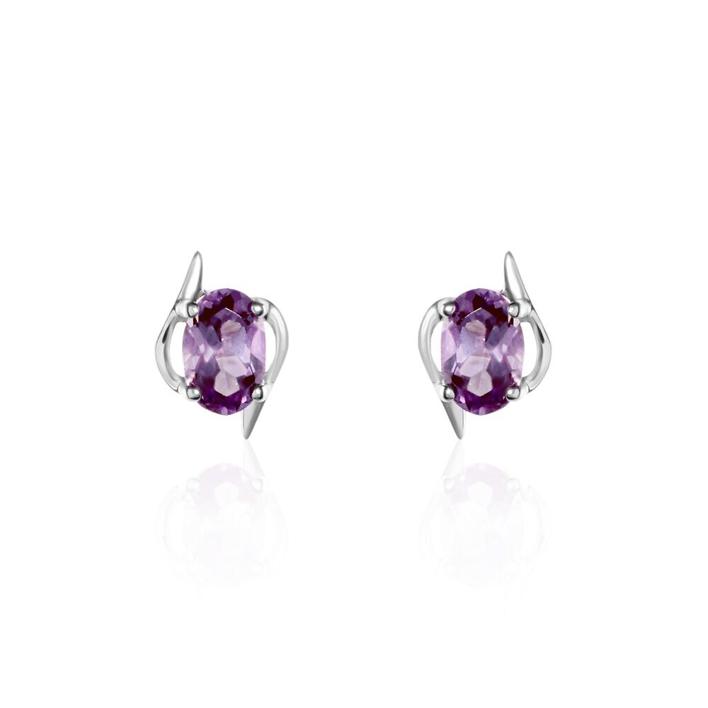 Boucles D'oreilles Puces Vrille Ovale Or Blanc Amethyste - Puces Femme | Marc Orian