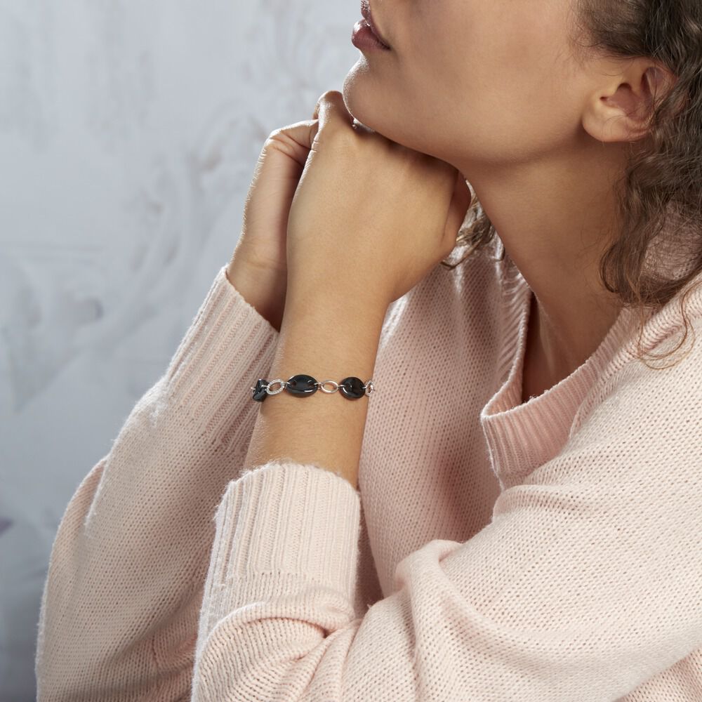 Bracelet Hattie Argent Blanc Céramique Et Oxyde De Zirconium - Bracelets chaînes Femme | Marc Orian