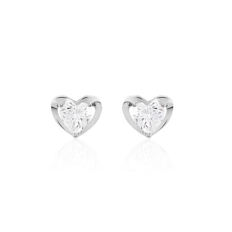 Boucles D'oreilles Puces Daria Coeur Plein Or Blanc Oxyde De Zirconium - Puces Femme | Marc Orian