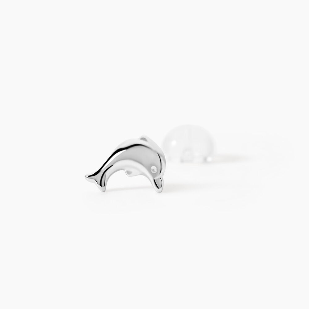 Boucles D'oreilles Puces Fulvie Dauphin 5 Or Blanc - Puces Femme | Marc Orian