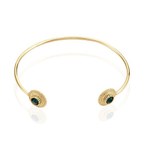 Jonc Plaqué Or Ilia Ouvert Rondes Pierres Vertes - Bracelets joncs Femme | Marc Orian
