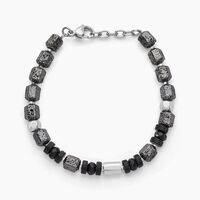 Bracelet Dark Pearl Acier Bicolore Pierre De Lave Hématite