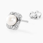 Boucles D'oreilles Puces Laetoria Argent Blanc Perle De Culture Oxyde - Puces Femme | Marc Orian