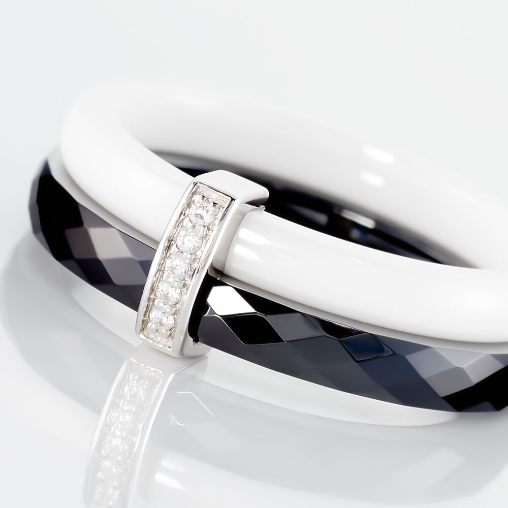 Bague Barette Bicolore Ceramique Argent Blanc Oxyde De Zirconium - Bagues avec pierre Femme | Marc Orian