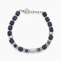 Bracelet Dark Pearl Acier Blanc Hématite Pierre De Lave Agate