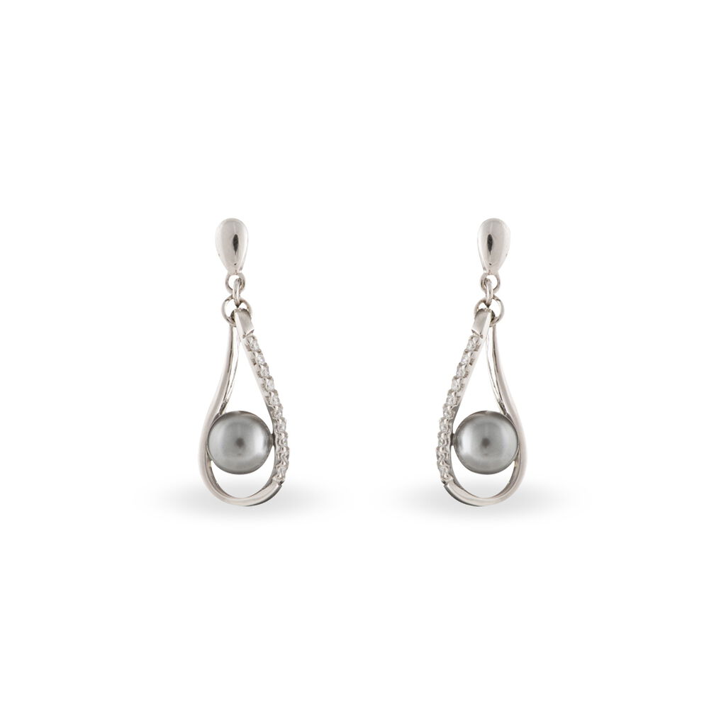 Boucles D'oreilles Pendantes Alexya Argent Perle D'imitation Et Oxyde - Pendantes Femme | Marc Orian
