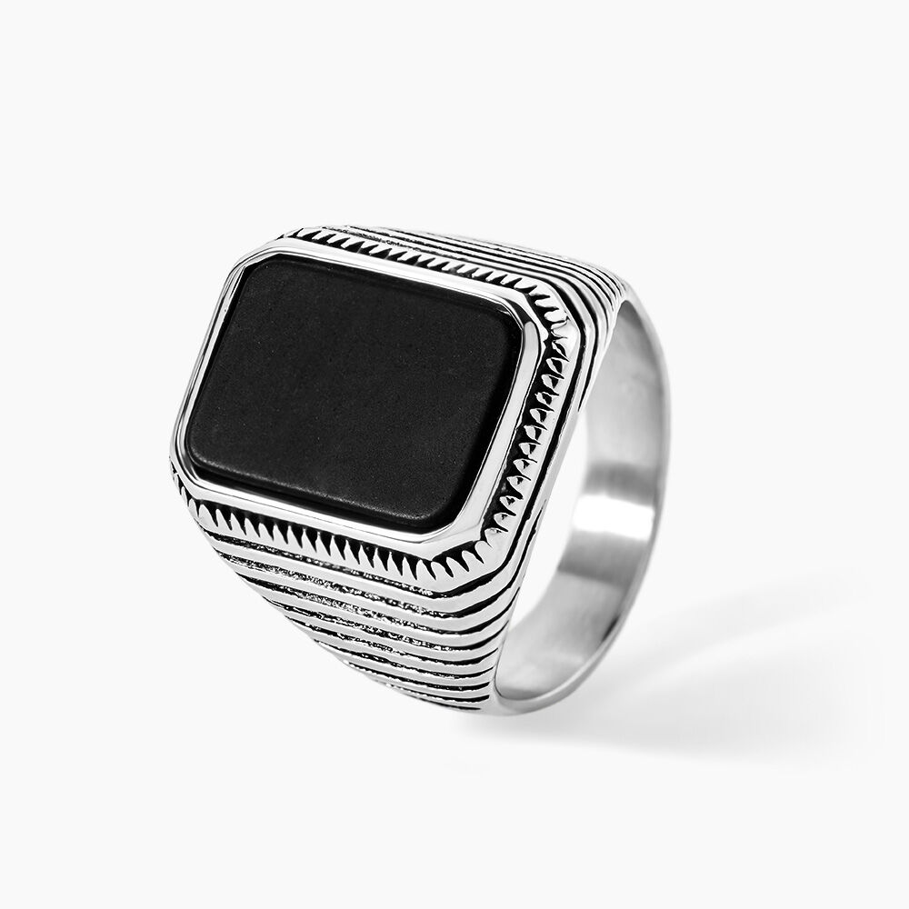 Chevaliere Acier Blanc Romanus Pierre - Bijoux fantaisie Homme | Marc Orian