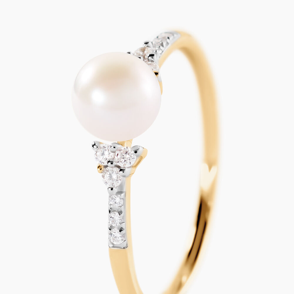 Bague Lonny Or Jaune Perle De Culture Et Oxyde De Zirconium - Parures de mariage Femme | Marc Orian
