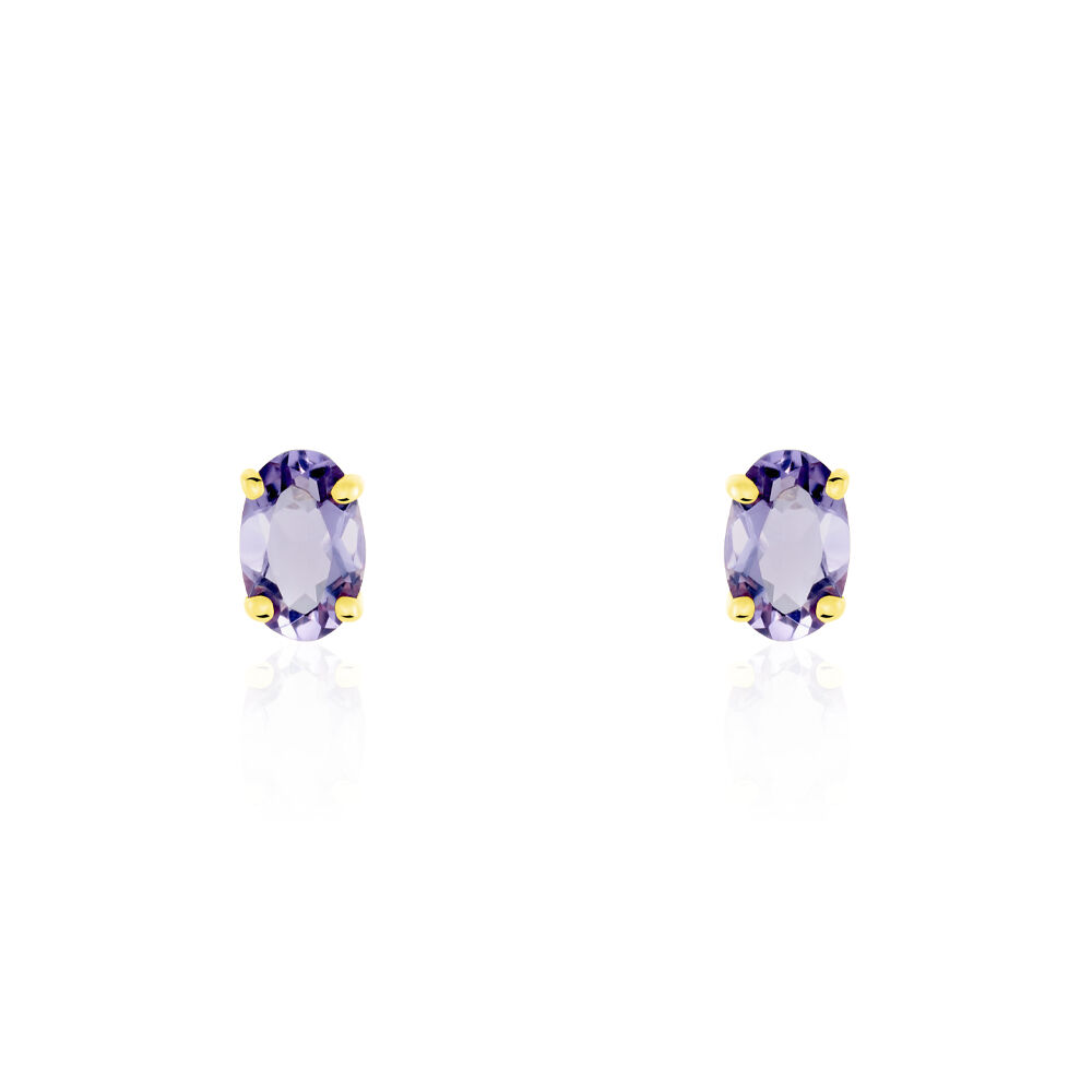 Boucles D'oreilles Puces Elea Serti Griffe Or Jaune Amethyste - Puces Femme | Marc Orian