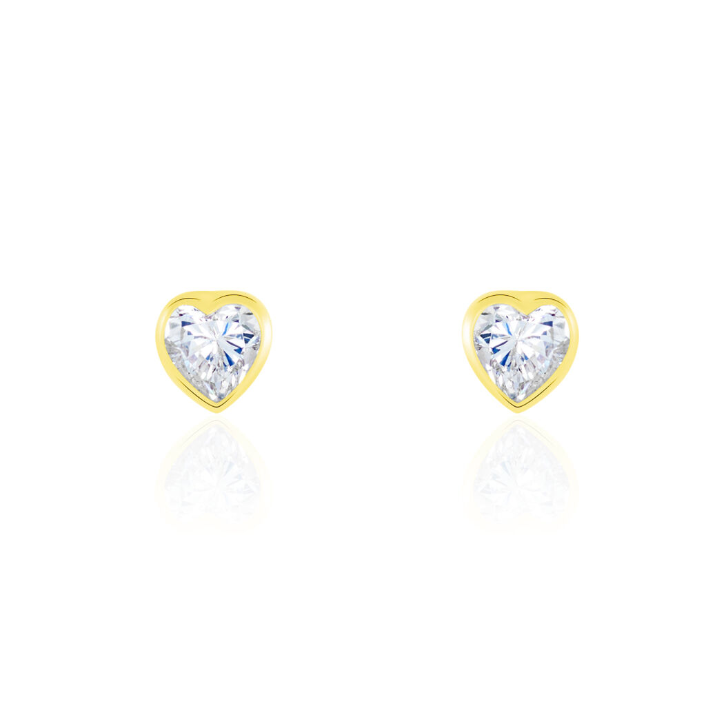 Boucles D'oreilles Puces Coeur Serti Clos Or Jaune Oxyde De Zirconium - Puces Femme | Marc Orian