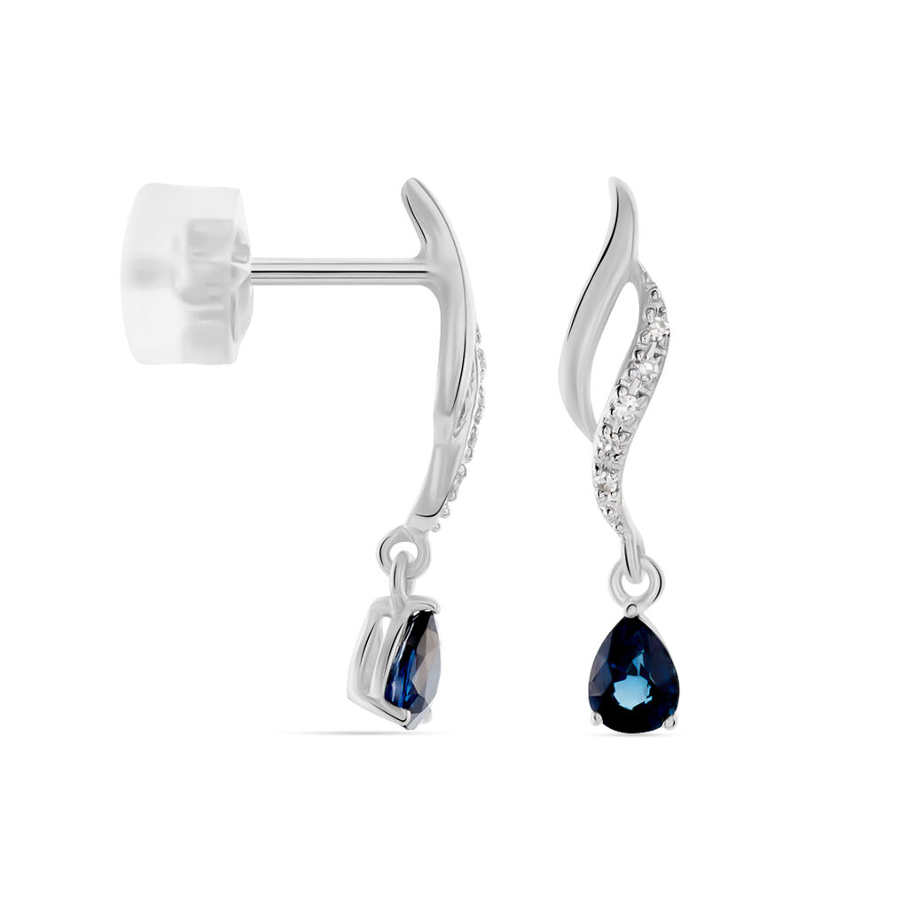 Boucles D'oreilles Puces Nolia Or Blanc Saphir Et Diamant - Boucles d'oreilles pierres précieuses Femme | Marc Orian