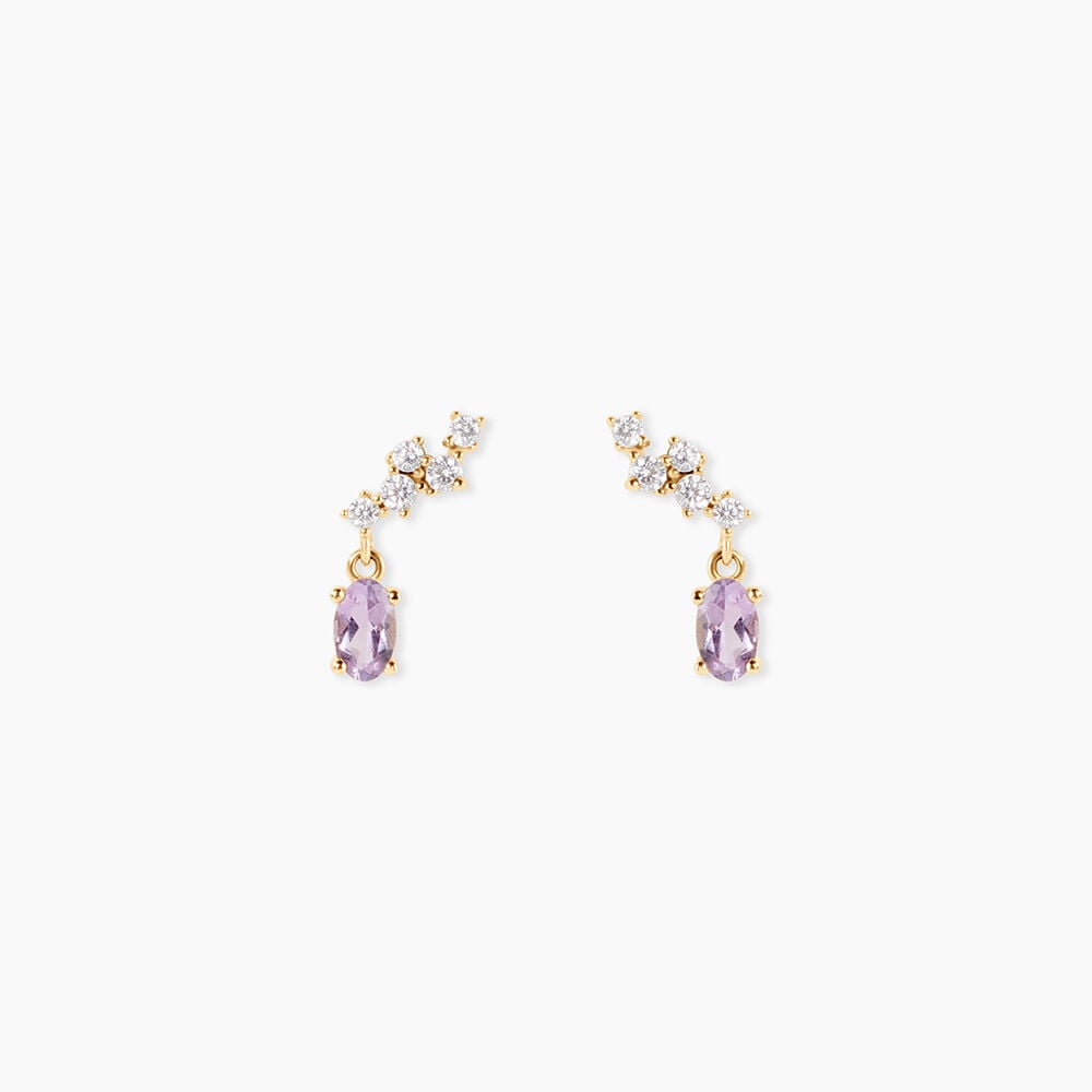 Boucles D'Oreilles Pendantes Celeste Or Jaune Am&eacute;thyste Oxyde De Zirconium - Pendantes Femme | Marc Orian