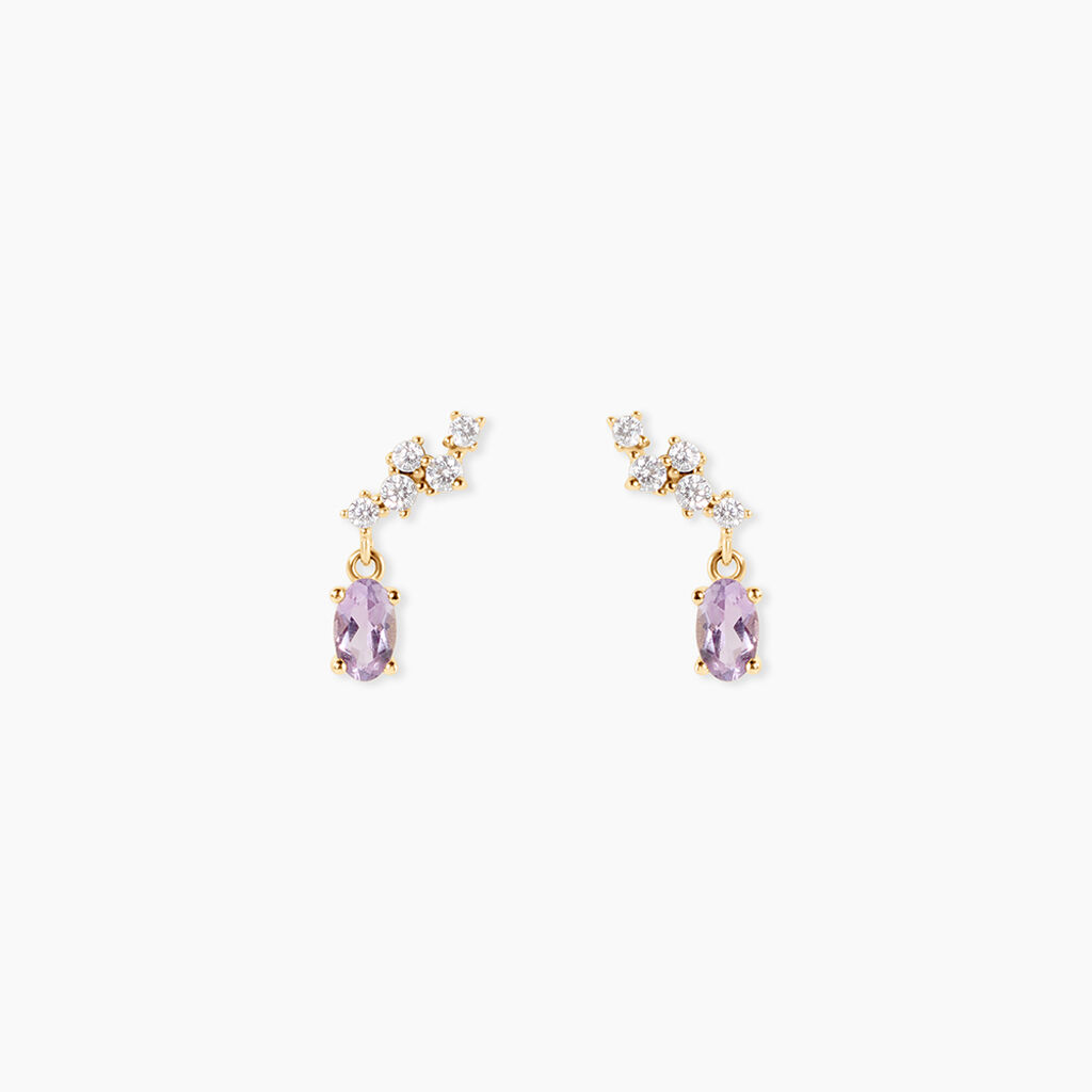 Boucles D'Oreilles Pendantes Celeste Or Jaune Am&eacute;thyste Oxyde De Zirconium - Pendantes Femme | Marc Orian