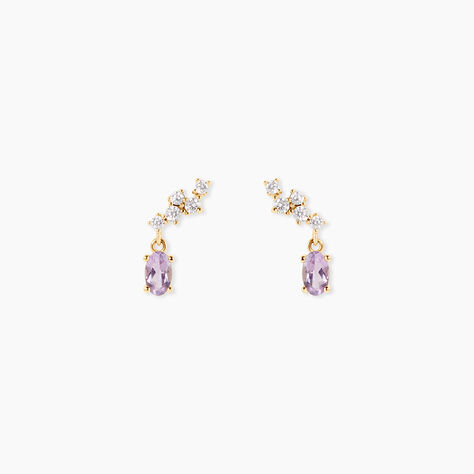 Boucles D'Oreilles Pendantes Celeste Or Jaune Am&eacute;thyste Oxyde De Zirconium - Pendantes Femme | Marc Orian