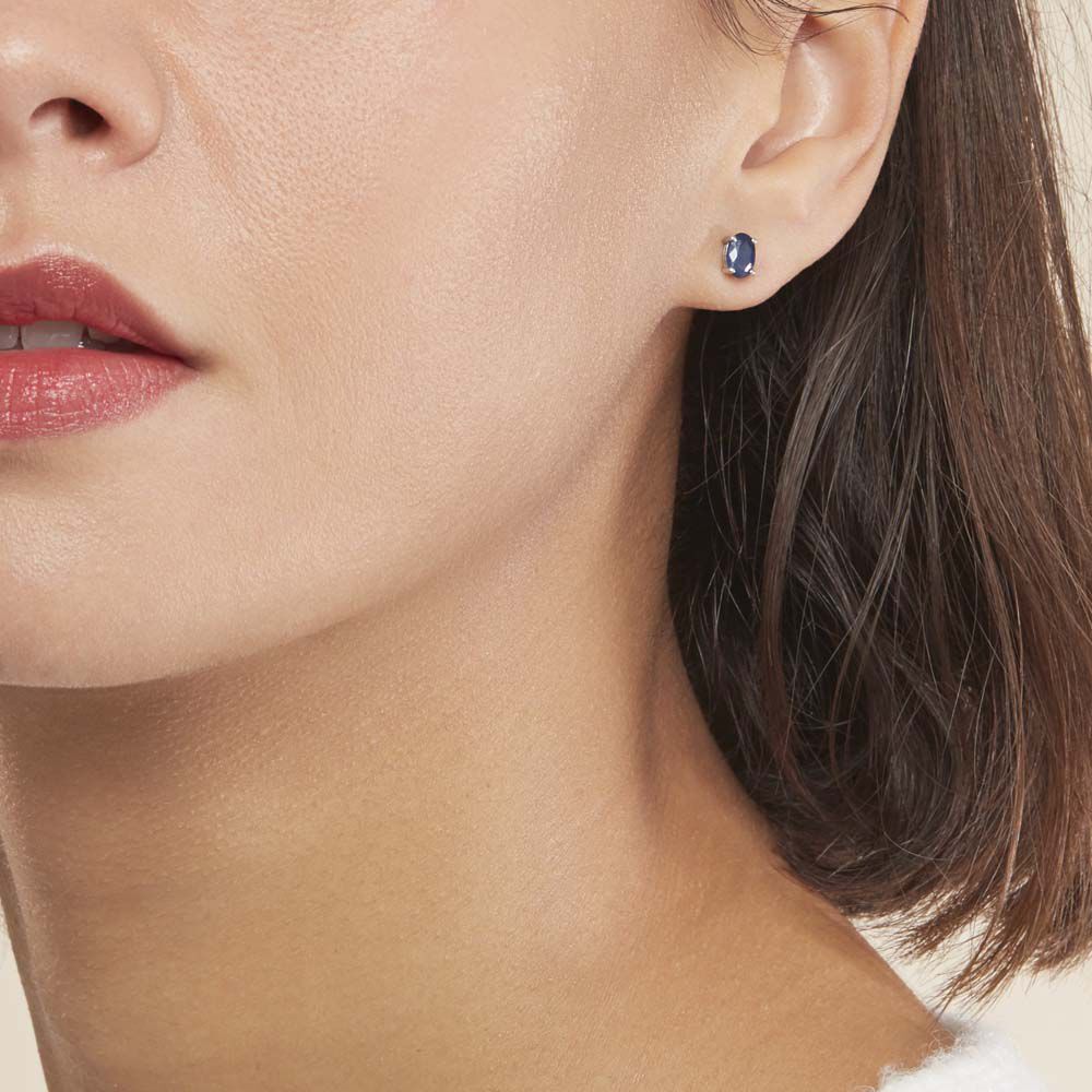 Boucles D'oreilles Puces Ovale Or Blanc Saphir - Puces Femme | Marc Orian
