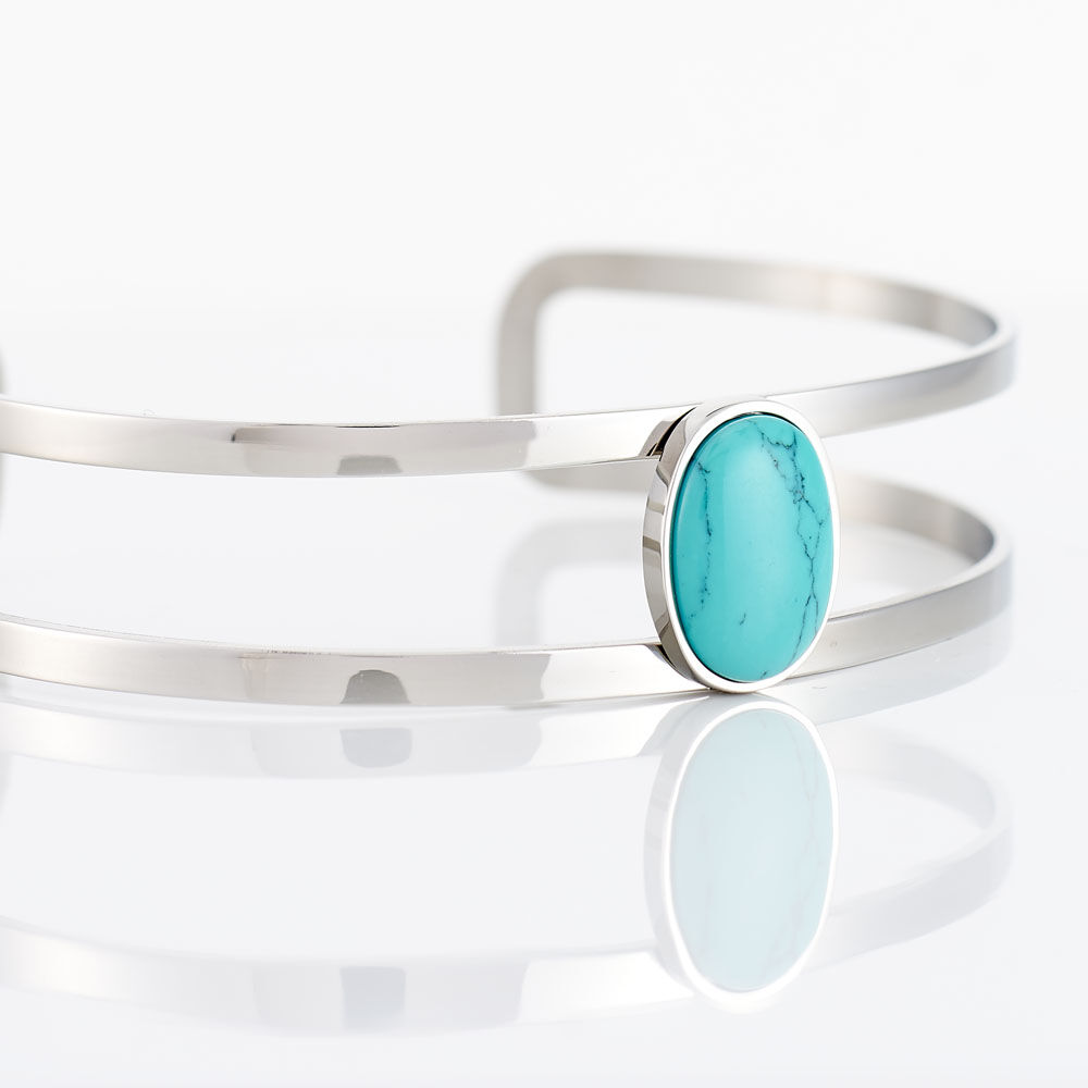 Bracelet Jonc Eline Acier Blanc Pierre De Synthese - Bracelets joncs Femme | Marc Orian