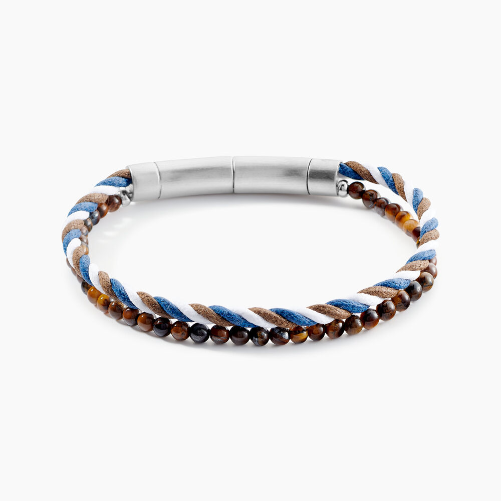 Bracelet Jourdan Renatus Acier Argent&eacute; Oeil De Tigre - Bracelets mailles Homme | Marc Orian
