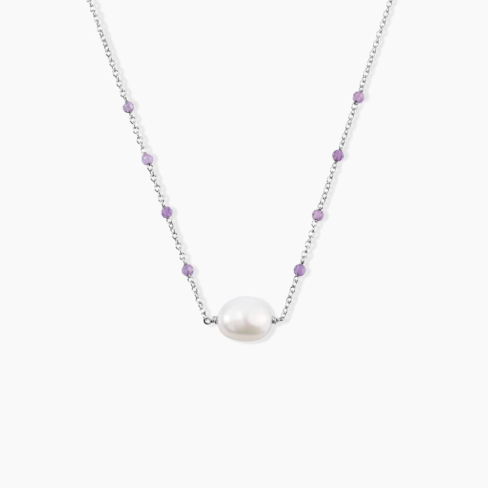 Collier Kerri Argent Blanc Perle De Culture Am&eacute;thyste - Colliers avec pierres Femme | Marc Orian