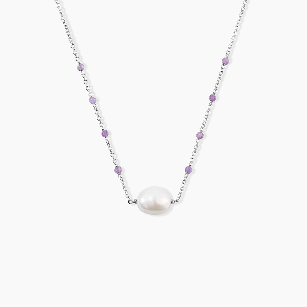 Collier Kerri Argent Blanc Perle De Culture Am&eacute;thyste - Colliers avec pierres Femme | Marc Orian