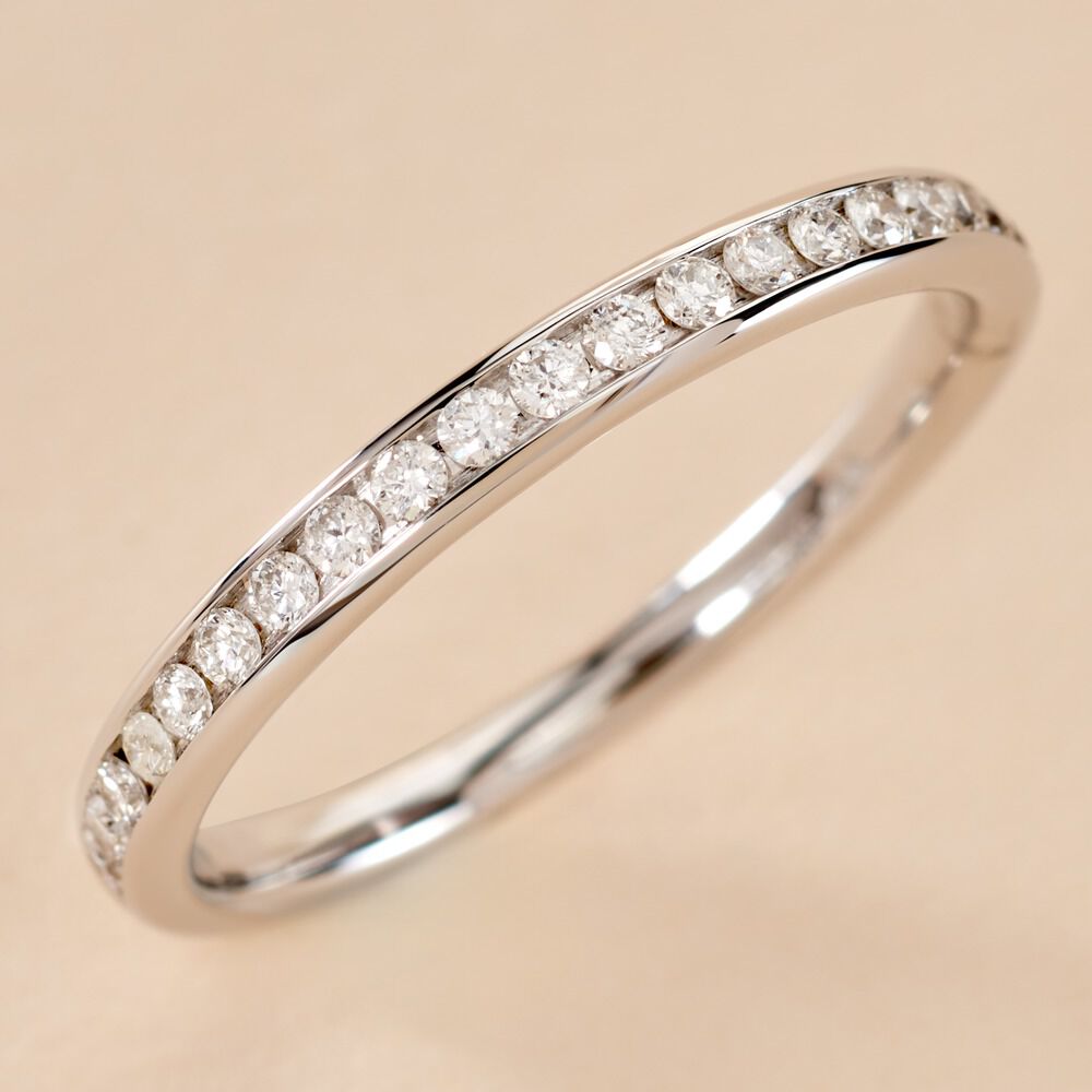 Alliance Laurie Demi-tour Or Blanc Diamant - Alliances avec pierres Femme | Marc Orian